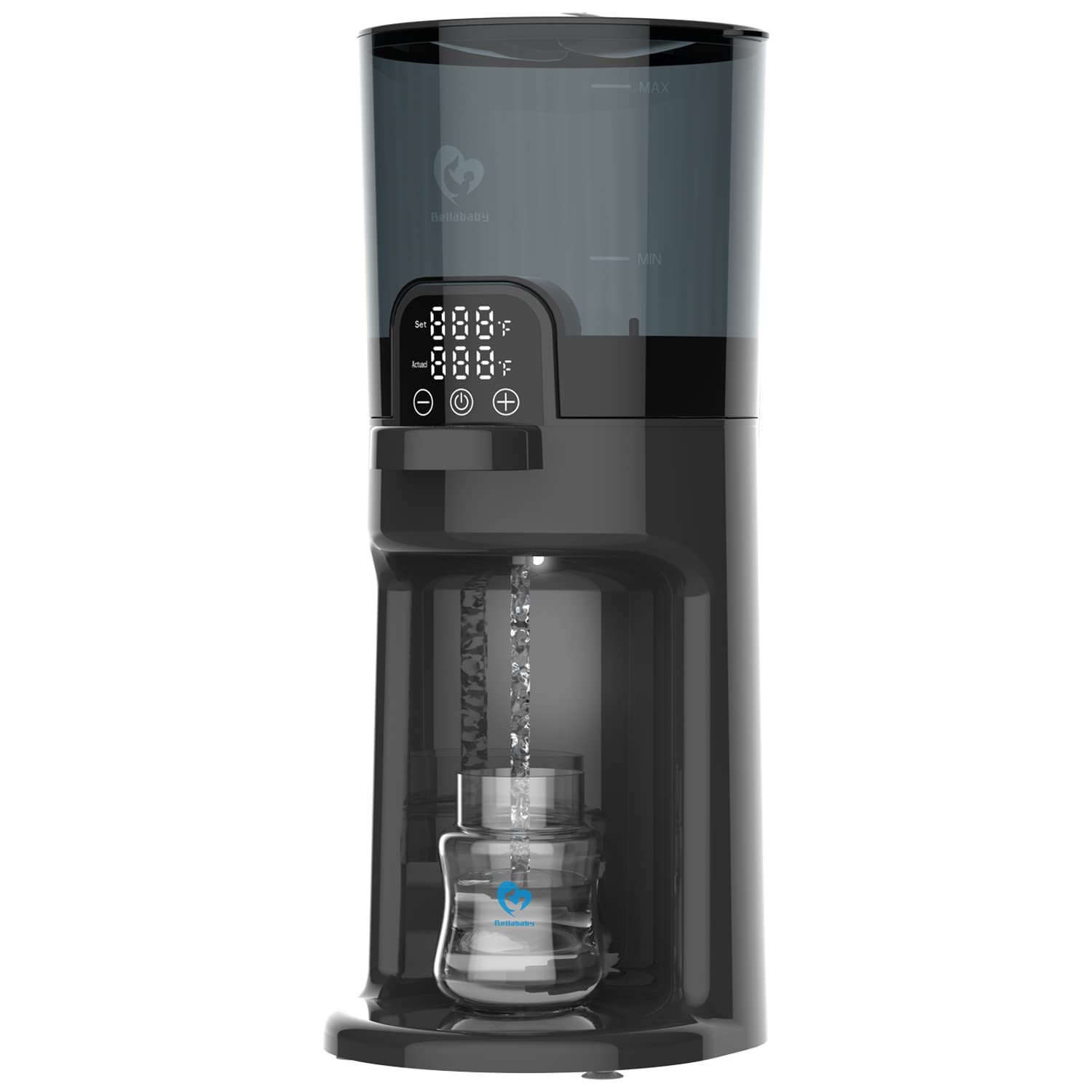 Bellababy Calentador de biberones instantáneo, dispensador de agua caliente, contenedor desmontable, mantiene el calor 24/7, temperatura ajustable (Negro)