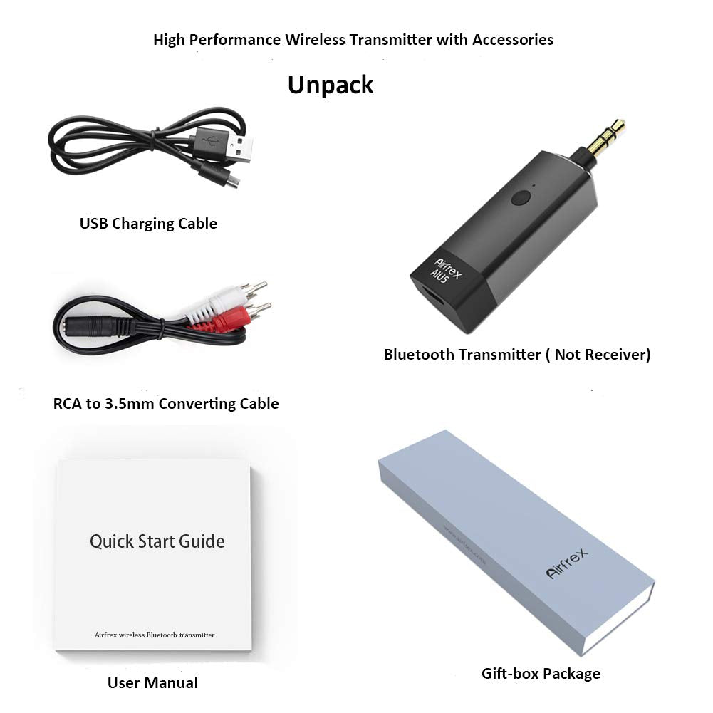Transmisor Bluetooth Airfrex Negro compatible con Auriculares y Altavoces BT para Reproductores de Música
