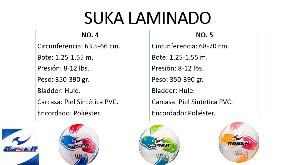 Gaser Balón Fútbol Laminado Modelo Suka (Verde, Blanco, No. 4)