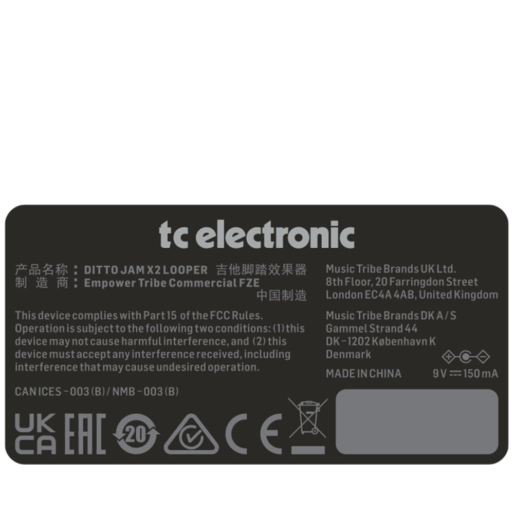 Pedal de Efectos de Bucle de Guitarra TC Electronic Negro Ditto JAM X2
