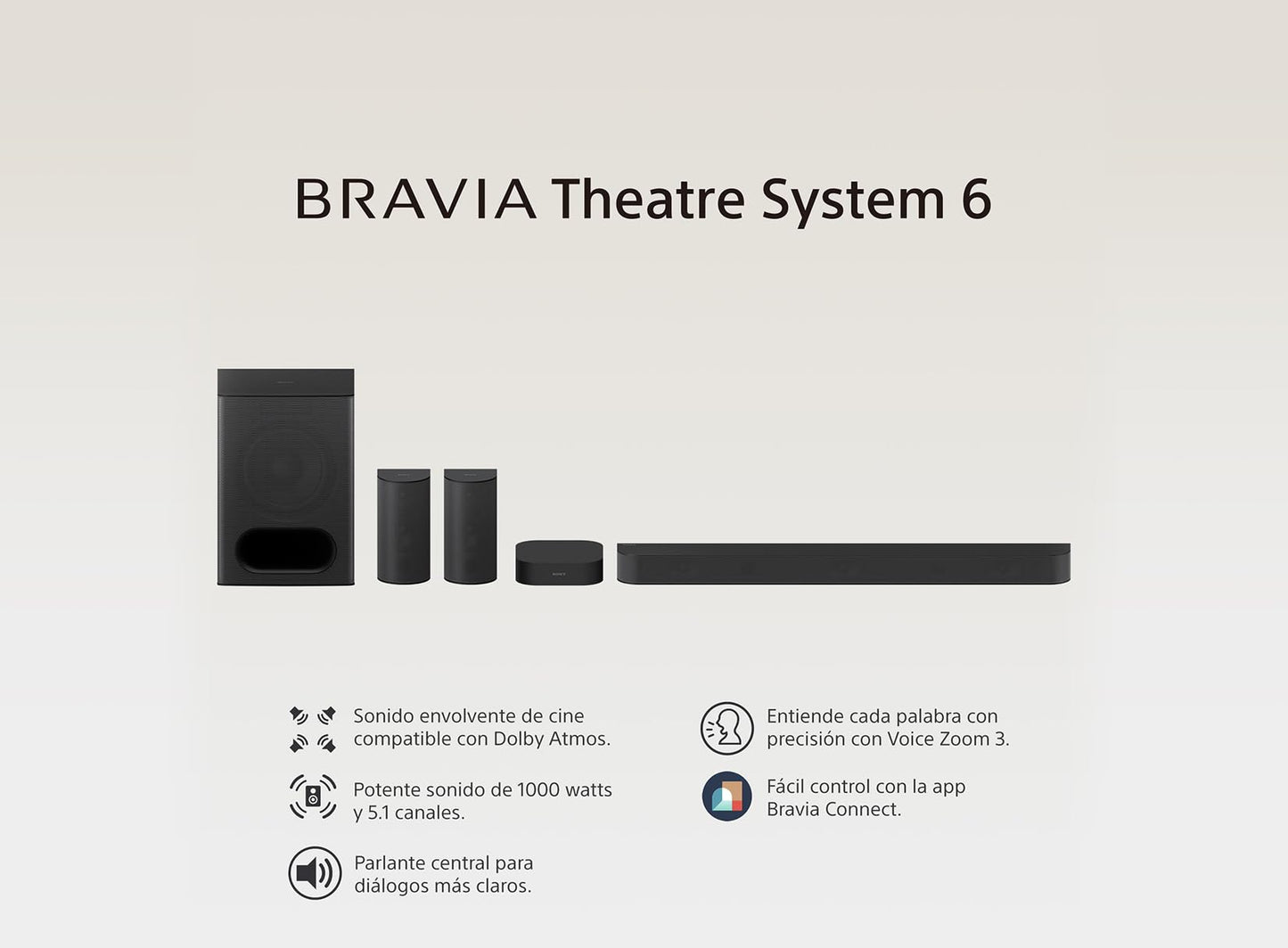 Sony BRAVIA Theatre System 6, 5.1ch con Subwoofer y Compatible Dolby Atmos y DTS-X 1000 W I HT-S60