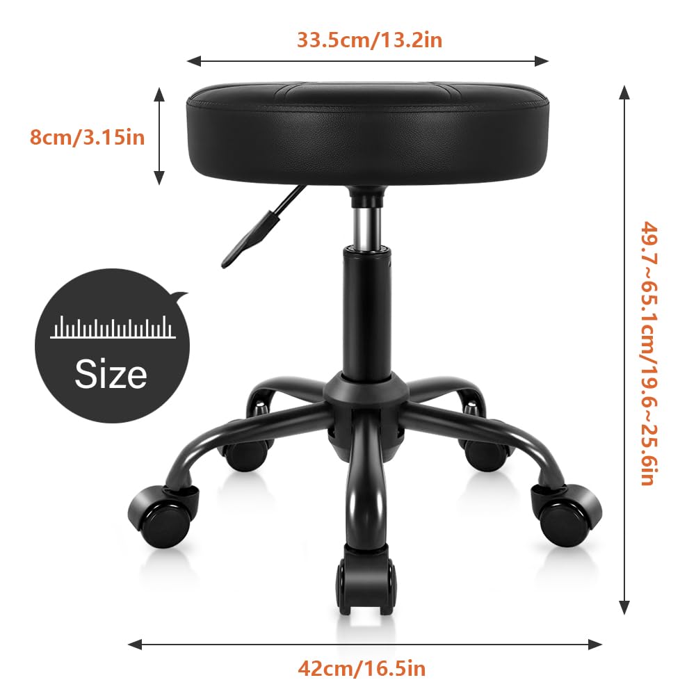 KKTONER - Taburete rodante de piel sintética con altura ajustable y silla de ruedas, para salón, spa, dibujo pequeño (negro)