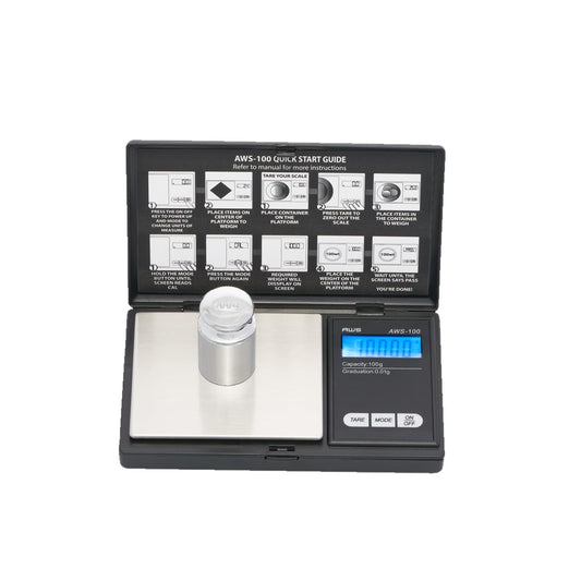 American Weigh Scales Series Báscula de peso digital de bolsillo, peso de calibración incluido 100 g x 0,01 g, (negro),