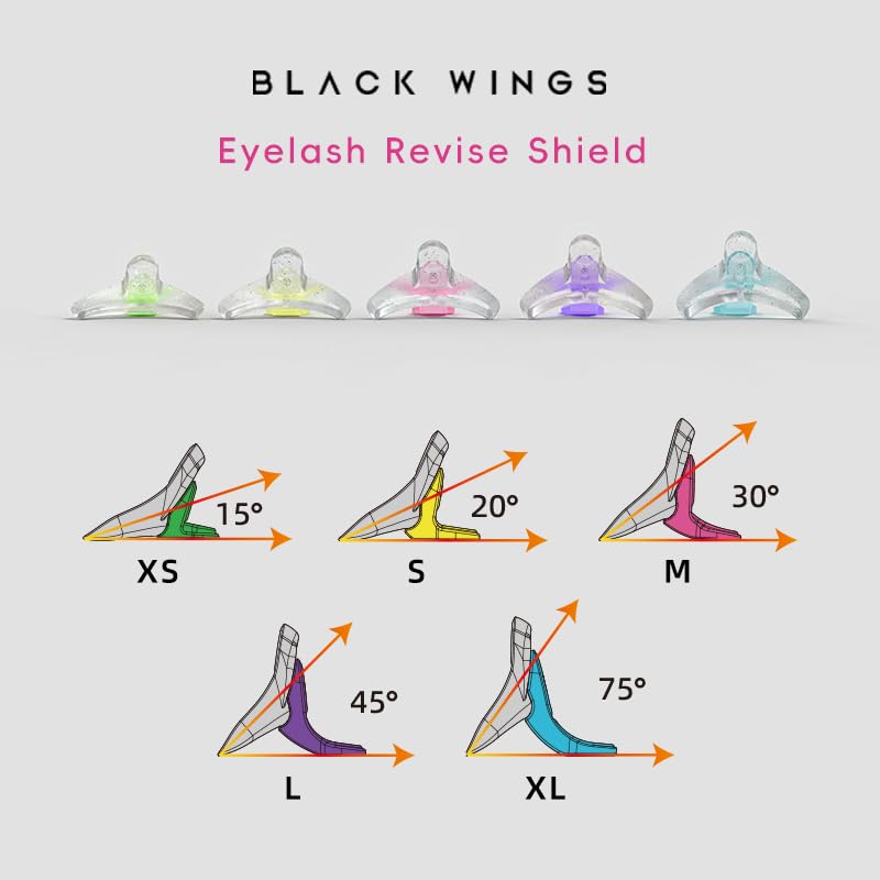 BLACKWINGS - Almohadilla de revisión de pestañas, 5 tamaños, protectores de fijación de pestañas, reutilizable, separador de pestañas, herramienta de elevación de placas de silicona con caja