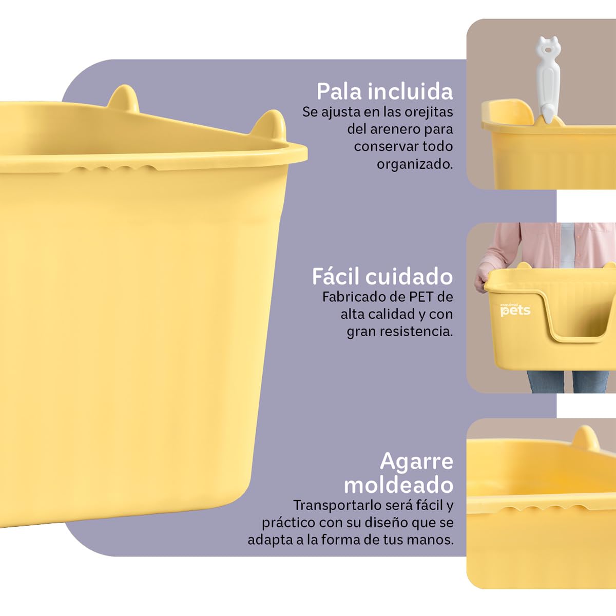 Arenero para Gato Esquimal Amarillo con Paredes Altas y Pala Grande
