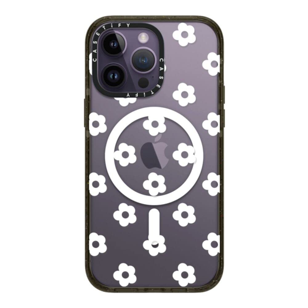 CASETiFY Impact - Funda para iPhone 14 Pro Max [4X grado militar probado contra caídas / protección contra caídas de 9 pies / compatible con Magsafe] - Ditsy Daisies - Blanco - Negro brillante