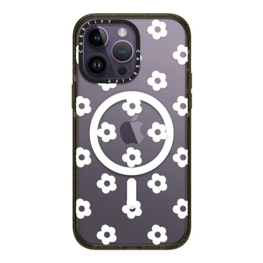 CASETiFY Impact - Funda para iPhone 14 Pro Max [4X grado militar probado contra caídas / protección contra caídas de 9 pies / compatible con Magsafe] - Ditsy Daisies - Blanco - Negro brillante