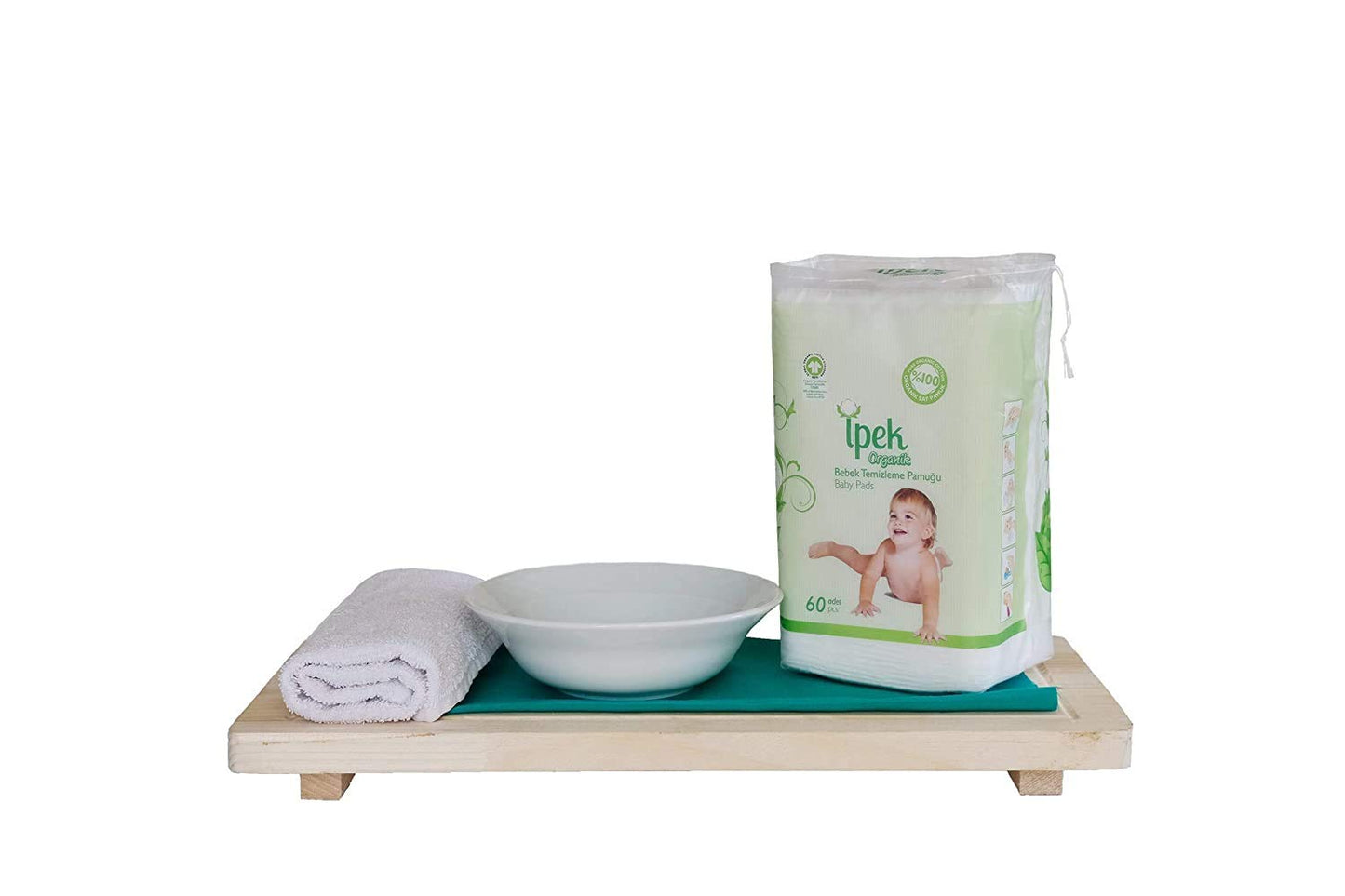 ipek Baby Organic - Almohadillas secas grandes 100% algodón cuadrados para pañales de cuidado del bebé (120 unidades)