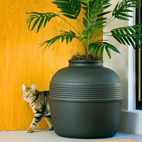 Good Pet Stuff, la Caja de Arena Oculta Original, Plantas Artificiales y Caja de Arena Cerrada para Gatos, Filtro ventilado y de Olor, fácil de Limpiar, Gamuza Negra