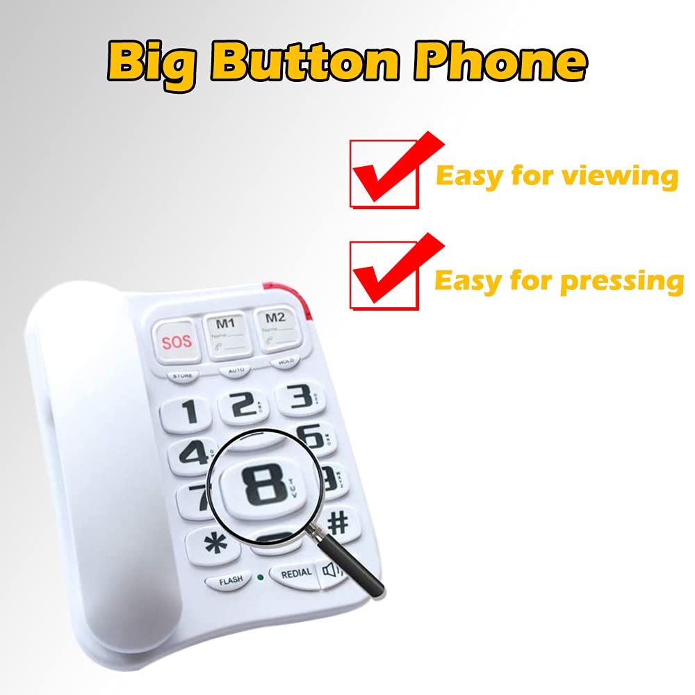 JeKaVis J-P45 Teléfono con cable con botón grande y altavoz alto, teléfonos Land Line compatible con audífonos para personas mayores, soporte de marcación rápida/montaje en pared
