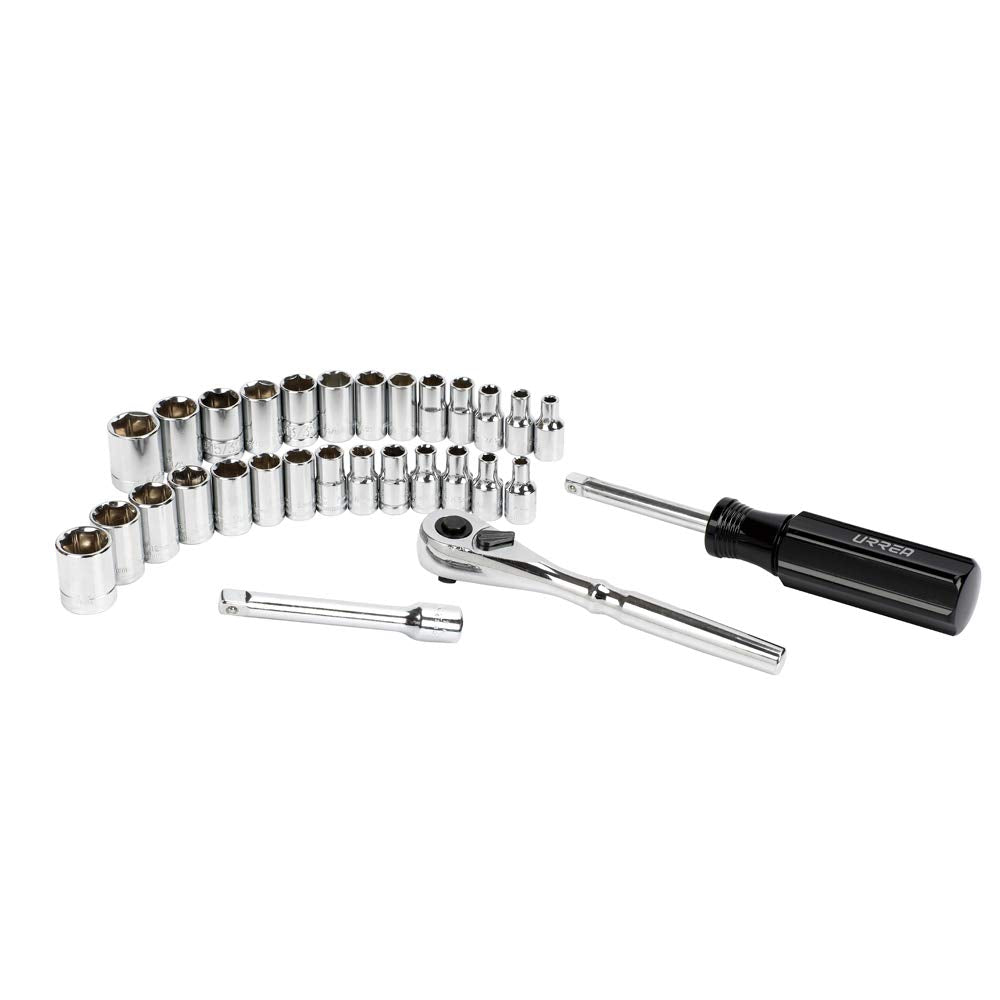 Juego de Dados y Accesorios Urrea 4700CB 1/4" Rojo en Estuche Plástico 30 Piezas