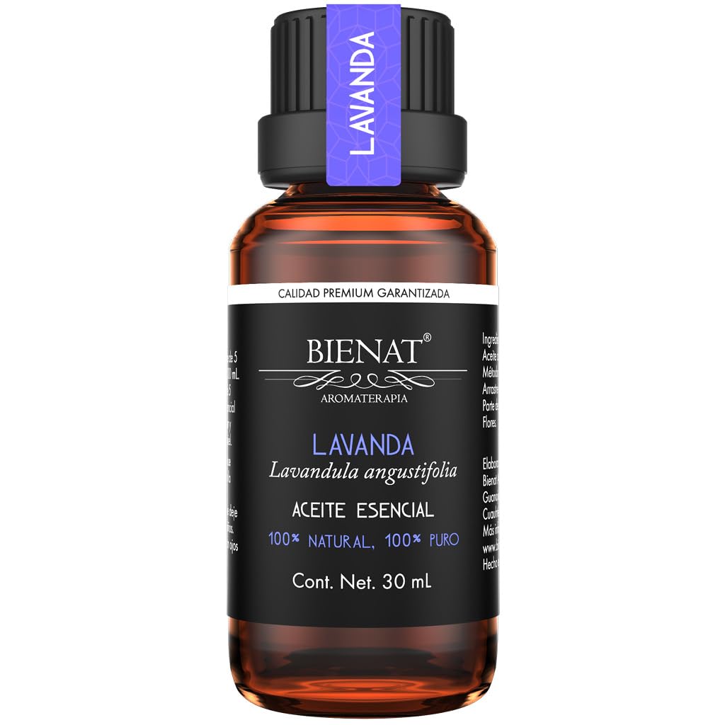 BIENAT AROMATERAPIA Aceite Esencial de Lavanda 30mL | 100% Puro y Concentrado | Ideal para Difusor de Aromas, Humidificador, Aromaterapia, Masajes, Meditación, Jabones y Velas | Esencia Natural en Gotas