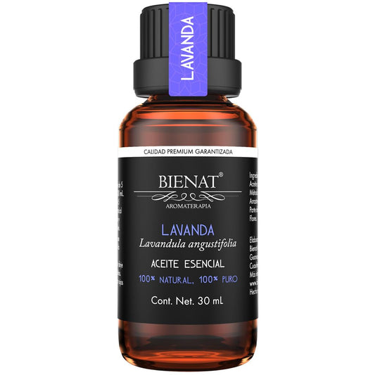 BIENAT AROMATERAPIA Aceite Esencial de Lavanda 30mL | 100% Puro y Concentrado | Ideal para Difusor de Aromas, Humidificador, Aromaterapia, Masajes, Meditación, Jabones y Velas | Esencia Natural en Gotas