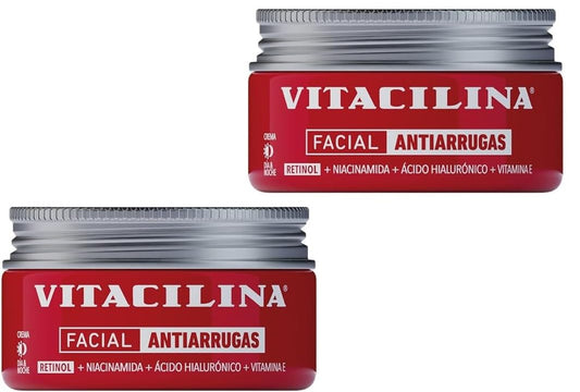 Vitacilina Facial Antiarrugas Piel Madura Pack 2 piezas Retinol Ácido Hialurónico 100g
