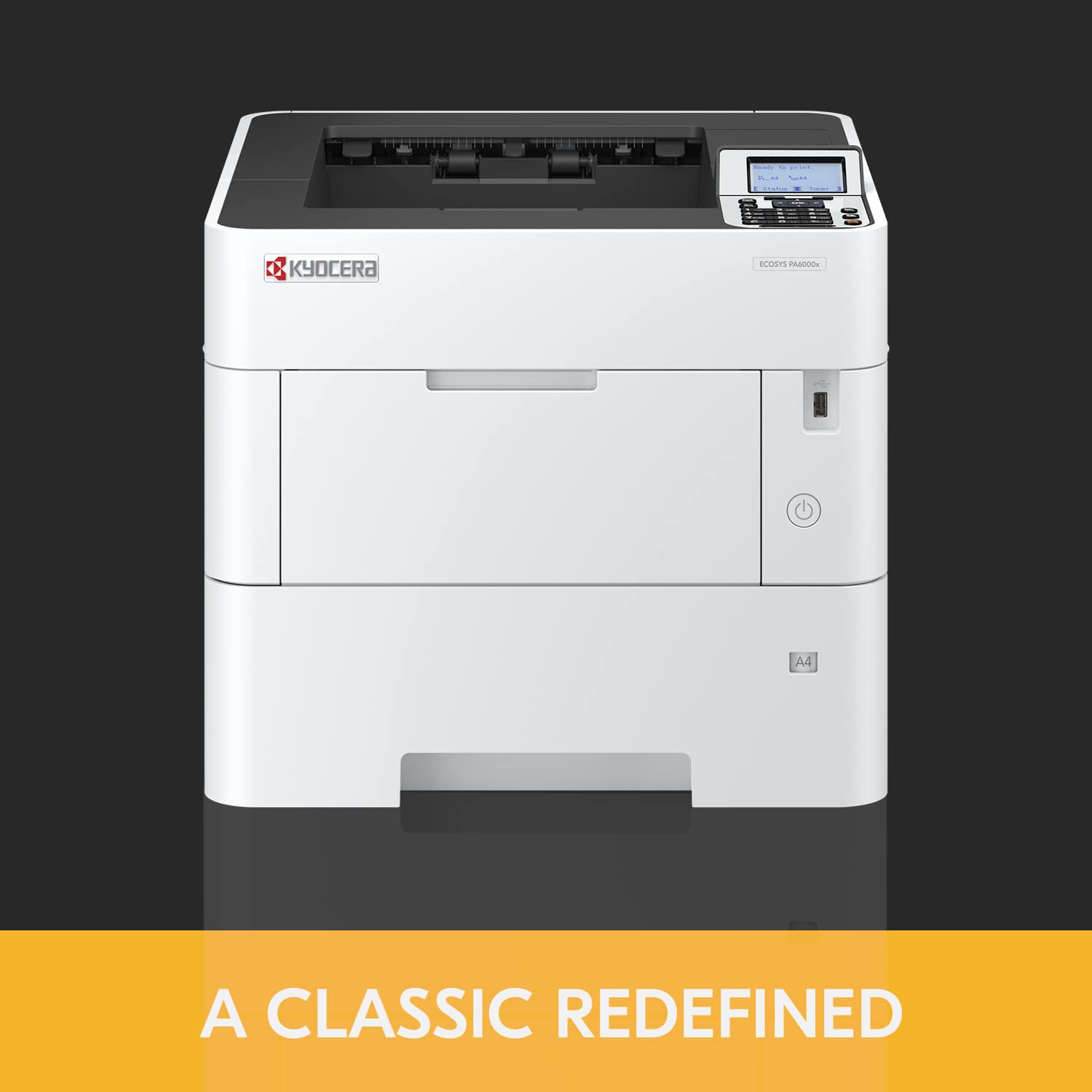 KYOCERA ECOSYS PA6000x Impresora láser monocromática, 62 ppm, 600 x 600 ppp y hasta 1200 ppp, bandeja de 600 hojas, MPT de 100 hojas, dúplex, LCD de 5 líneas con panel de llave dura, Gigabit Ethernet,