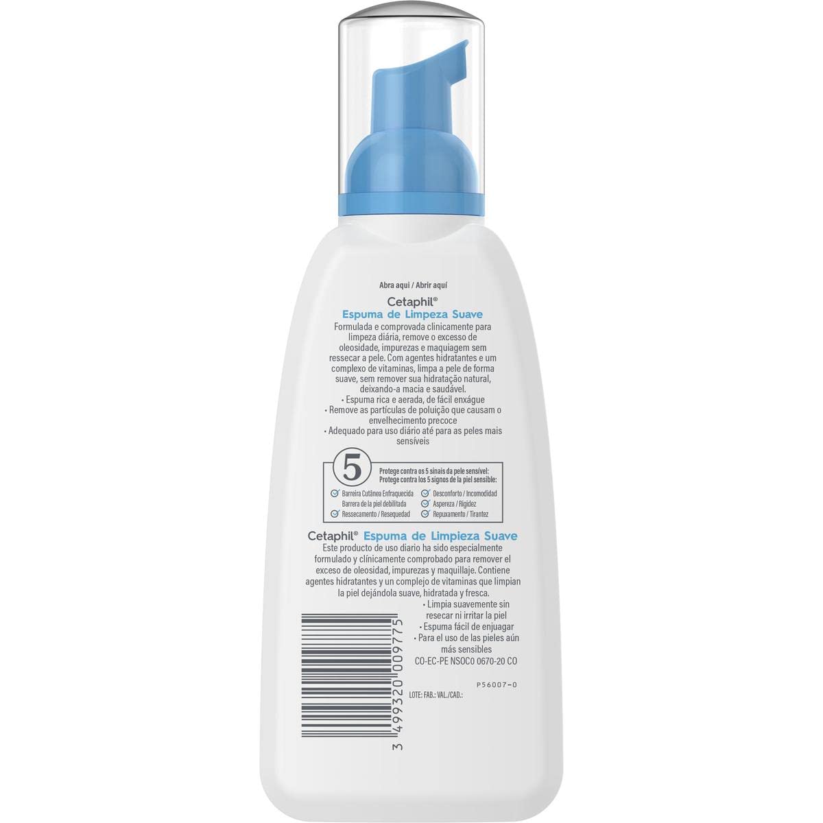 Cetaphil Espuma de Limpieza Suave, Limpia Suavemente sin Dejar la Piel Seca Formulada para Uso Diário Recomendada por Dermatólogos para Piel Sensible - 1 pieza de 236ml