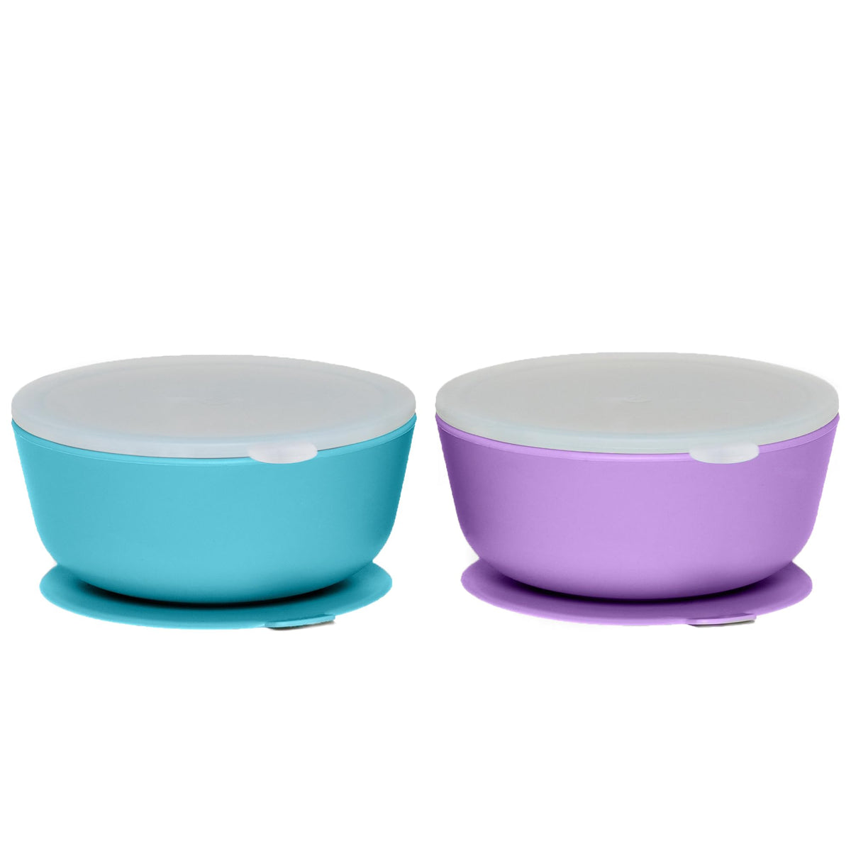 WeeSprout - Cuencos de succión para bebés y niños pequeños (juego de 2), 100% silicona con tapa de plástico, suministros de alimentación a prueba de fugas, vajilla para bebés y microondas con base