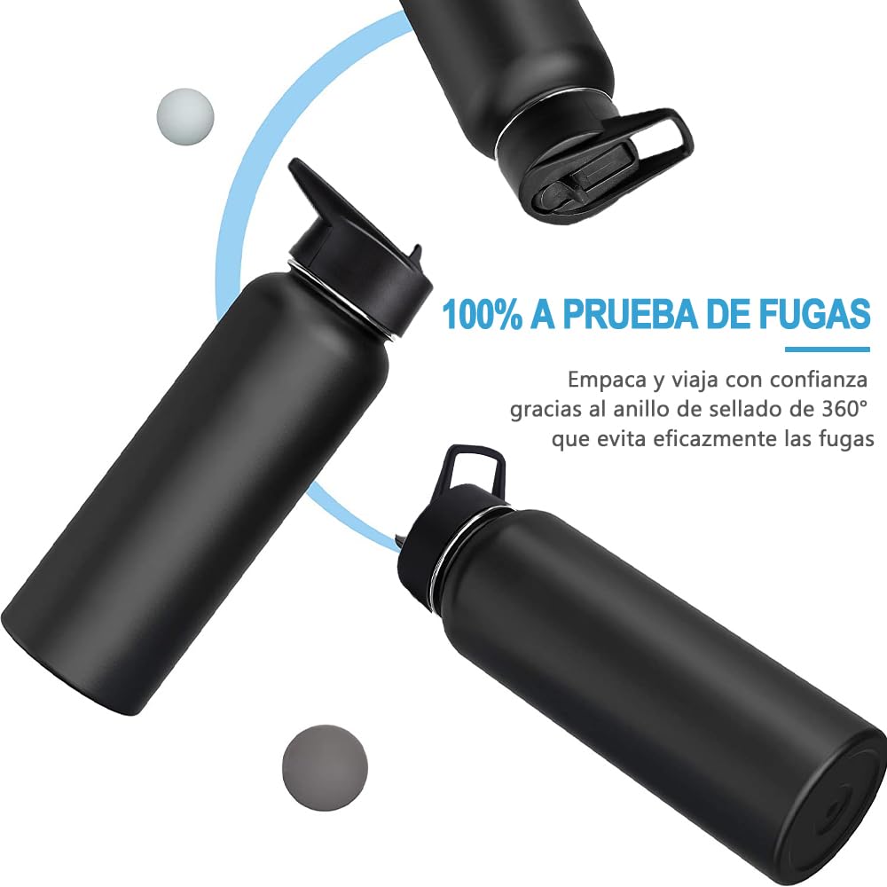 Free Wolf 40OZ Termo de Acero Inoxidable A Prueba de Fugas Con 3 Tapas y Asa, Doble Aislamiento Térmico para 24 Horas de Agua Fría y 12 Horas de Caliente