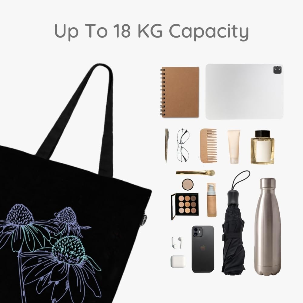 Ecoright - Bolsas grandes de lona para mujer, con bolsillo interior, bolsa reutilizable con cierre para escuela, trabajo, compras, playa