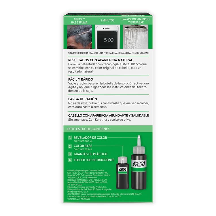 Just For Men Tinte colorante para hombre en shampoo, castaño oscuro H45, ideal para cubrir 100% de las canas, 66ml