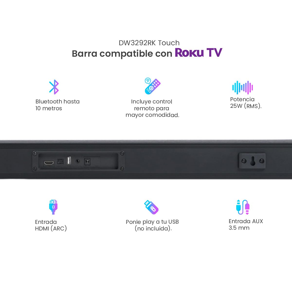 Select Sound Barra de Sonido Bluetooth 32" Compatible con Roku TV, 25W, Panel Táctil, HDMI, USB, Control Remoto
