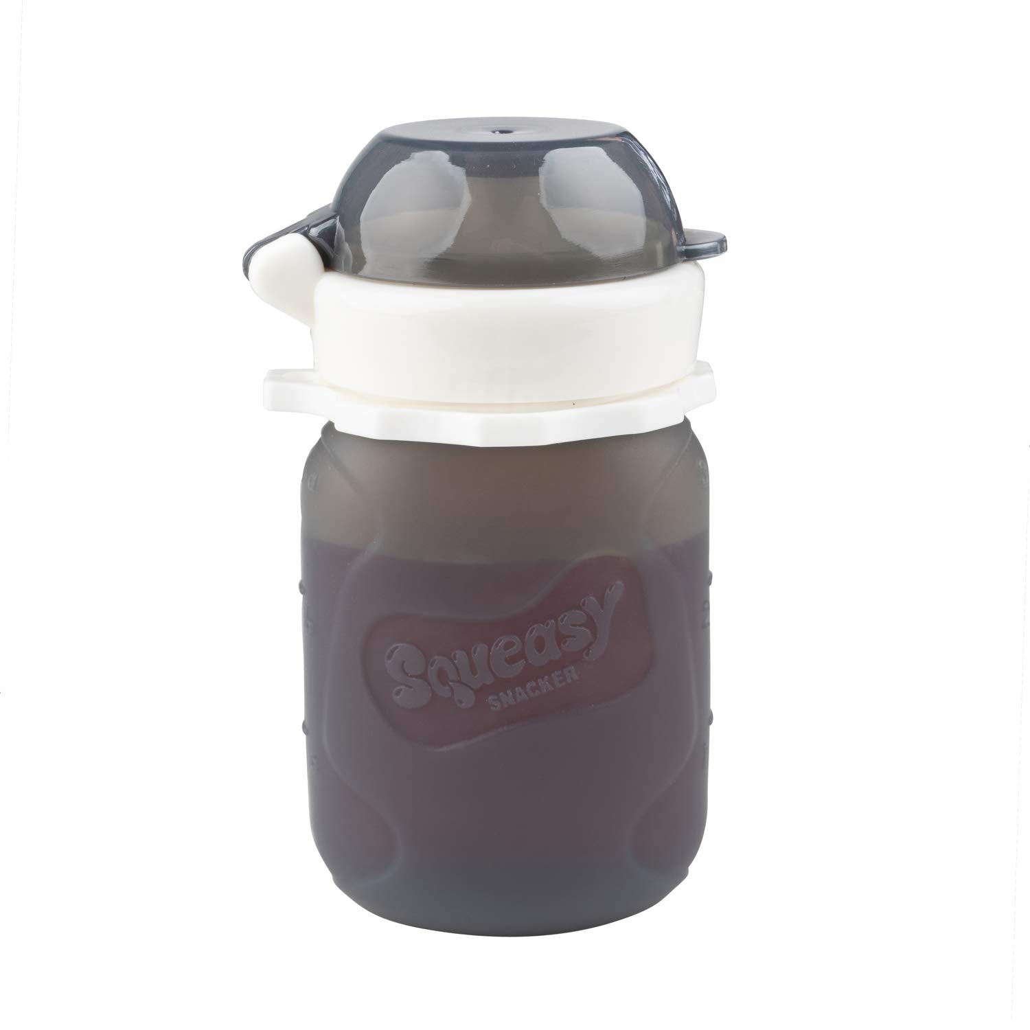 Bolsa de silicona reutilizable para alimentos a prueba de derrames, para alimentos blandos y líquidos – agua, salsa de manzana, yogur, batidos, comida para bebés – apto para lavaplatos, gris, 100 g