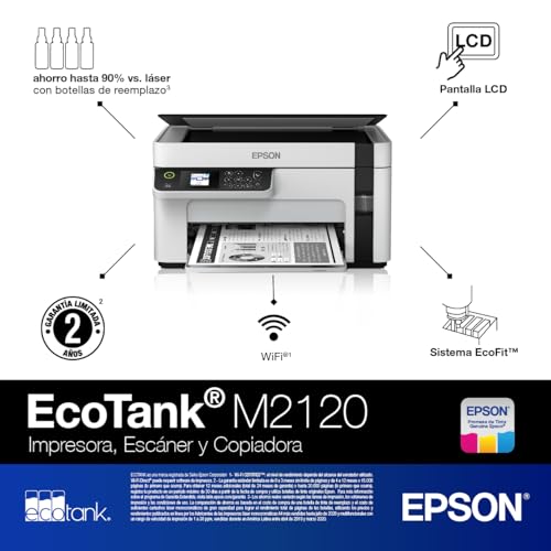 Impresora Epson Ecotank Blanco y Negro M2120