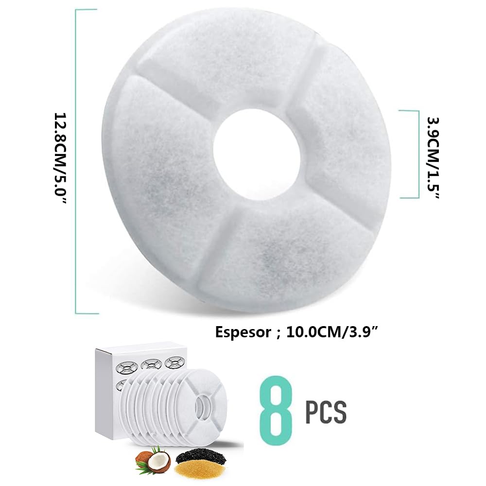 Filtros para Fuente Agua Mascotas Gatos Filtro de Carbon Activado Sistema Triple Filtracion Paquete 8