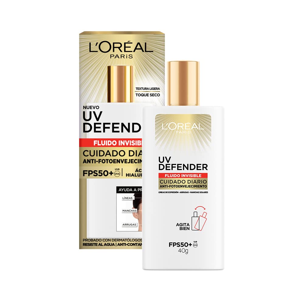 L'Oréal Paris Protector Solar Diario Fluid FPS50+ UV Defender, 40ml + Crema antiarrugas de día Revitalift L'Oréal Paris, 50 ml