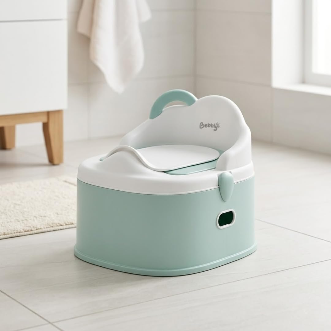 BEBBLY Bañito Entrenador Infantil 3 en 1, Bacinica, Asiento Reductor y Banco con Almacenamiento Antiderrapante para Niños de 6 Meses a 3 Años, Fácil de Limpiar, para Aprender a ir al Baño (Verde)