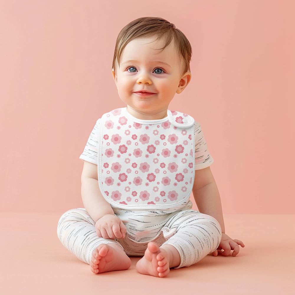 lazyrhino - Paquete de 8 baberos unisex ajustables con broches de presión ultra suaves y absorbentes para la dentición para niños y niñas (rosa-qt-8 piezas)