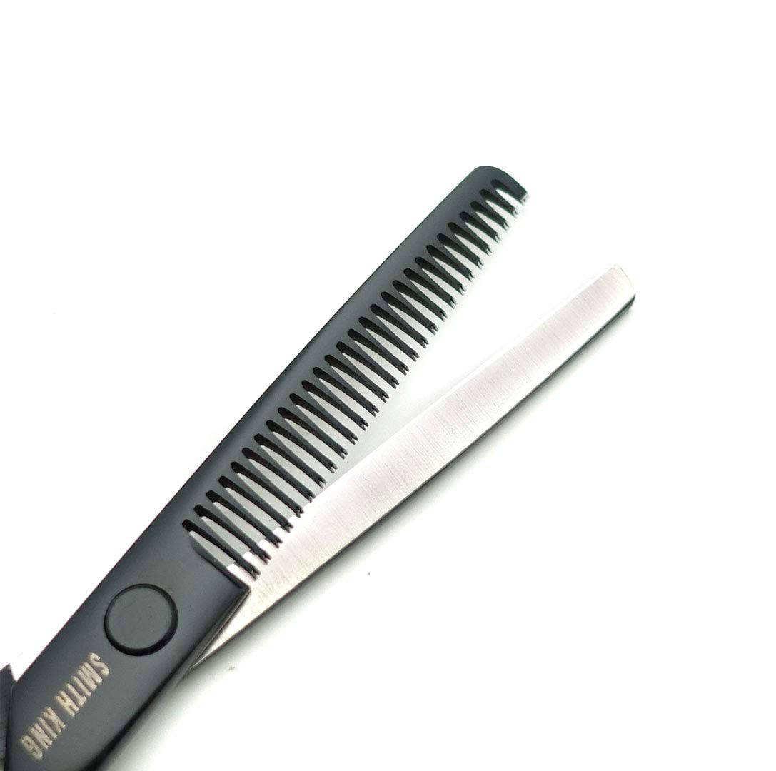 Juego de tijeras de corte de pelo de 12,7 cm con estuche de tijera de piel para cortar el pelo, tijeras de adelgazamiento de pelo para personal y profesional (negro)