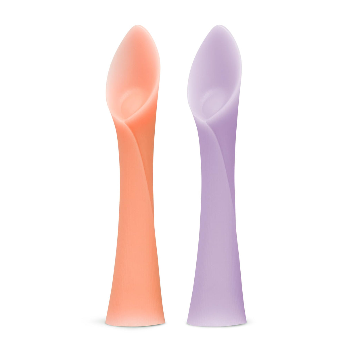 Olababy Cuchara de Entrenamiento de Punta Suave 100% Silicona para Destete Dirigido por el Bebé, Paquete de 2 (Coral/Lila)