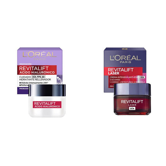 Crema hidratante anti-líneas de expresion Revitalift Ácido Hialurónico Día de L'Oréal Paris, 50 ml + Crema antiarrugas de día Revitalift L'Oréal Paris, 50 ml
