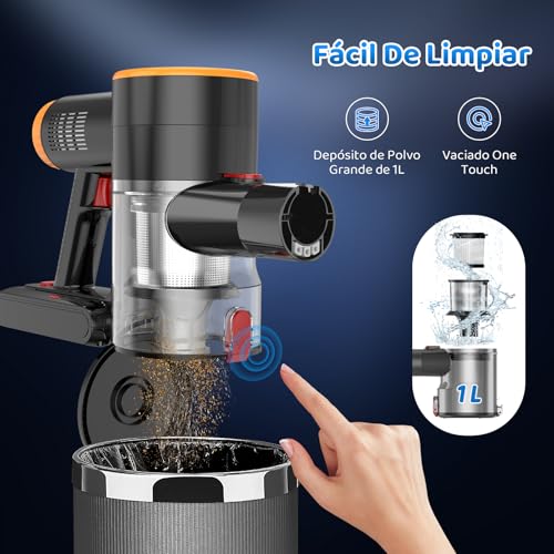 Aspiradora Inalambrica, Aspiradora de Mano y Vertical 2 en 1, 30KPa/350W Aspiradoras para el Hogar, Potente Succión,con Cepillo Sin Enredos,1L Taza para Polvo,para Pelo de Mascotas/Alfombra (Gris)