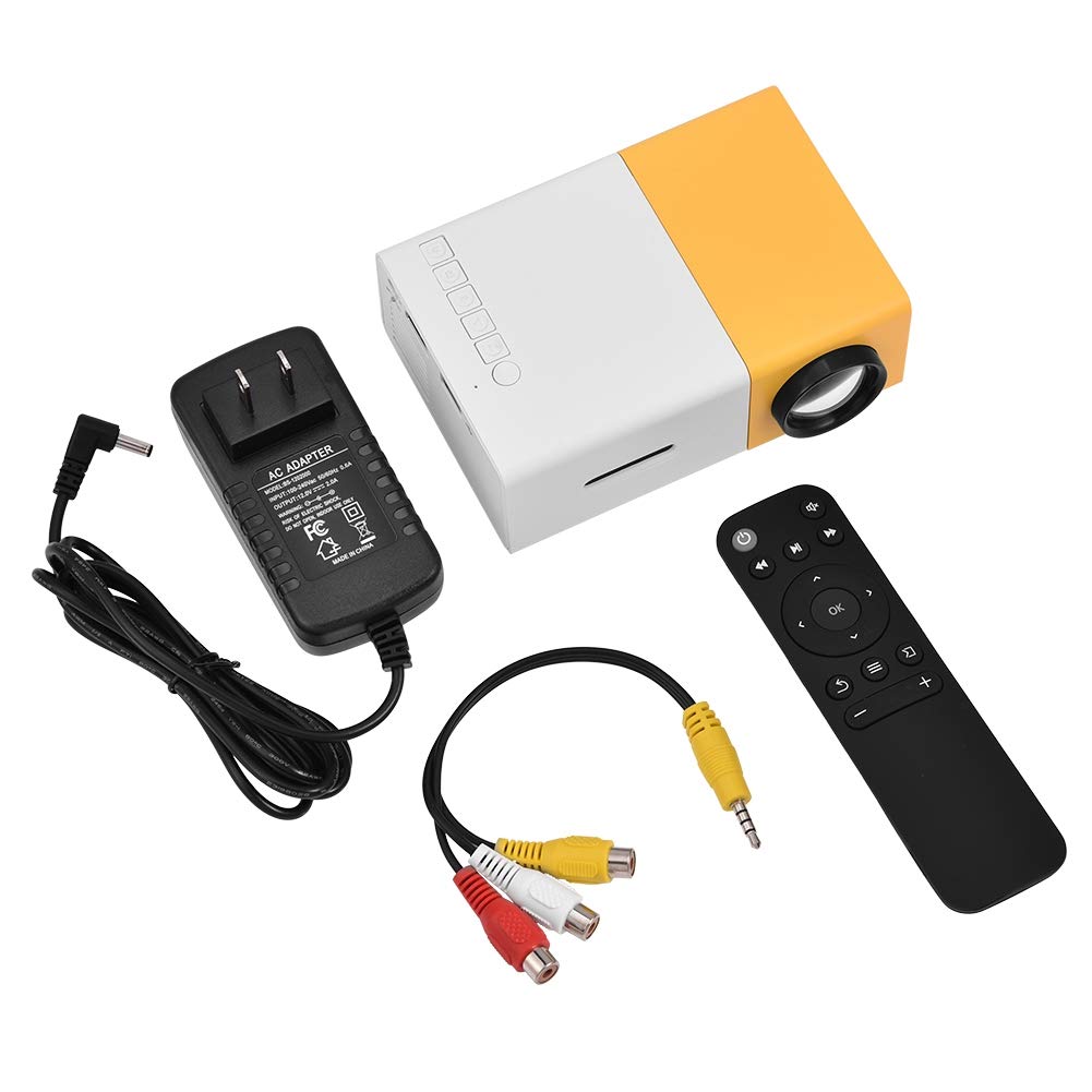 Junluck Mini Proyector Full HD 1080P Vídeo Proyector de Cine en Casa Portátil para Interiores/Exteriores/Fiesta/Camping Compatible con Laptop/PC/Smartphone/HDMI/VGA/USB/AV(Blanco + Amarillo)
