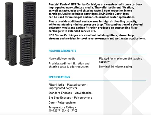 Cartucho de Filtro de Poliéster Pentek 9-3/4" x 2-1/2" Carbono Impregnado 10 Micras