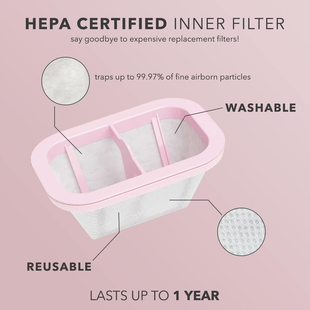 Colector de Polvo de Uñas Kiara Sky Rosa con Tecnología de Aspiración Superventosa y Doble Filtración HEPA Reutilizable