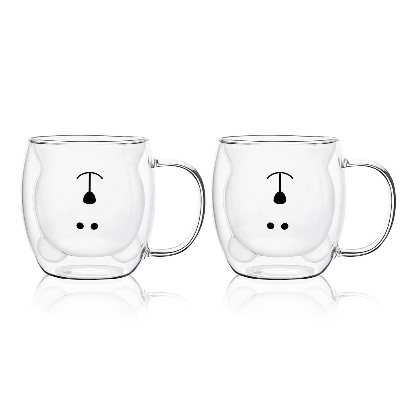 Juego de Tazas de Oso Lindo de Vidrio Transparente Doble Pared 8.5 oz