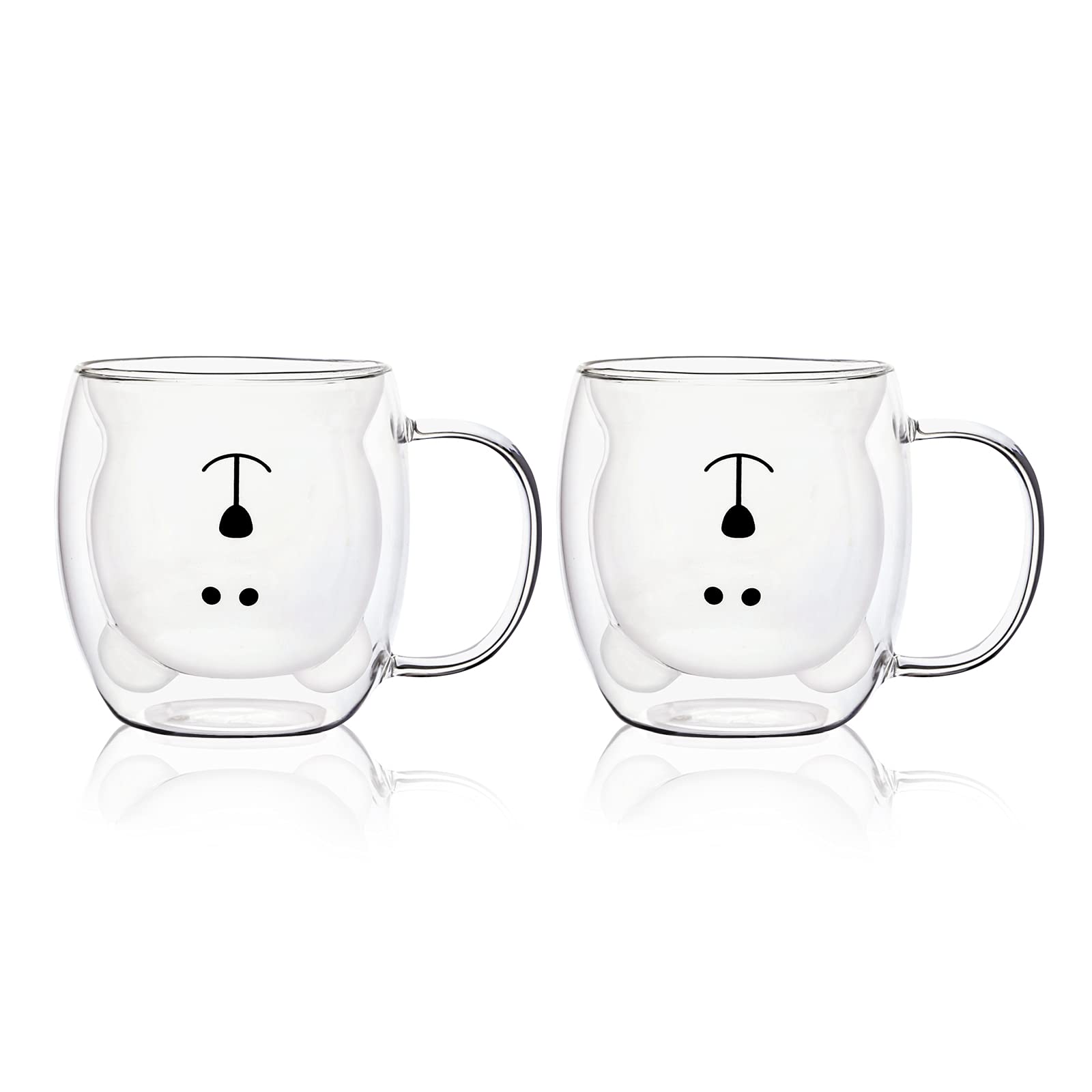 Juego de Tazas de Oso Lindo de Vidrio Transparente Doble Pared 8.5 oz