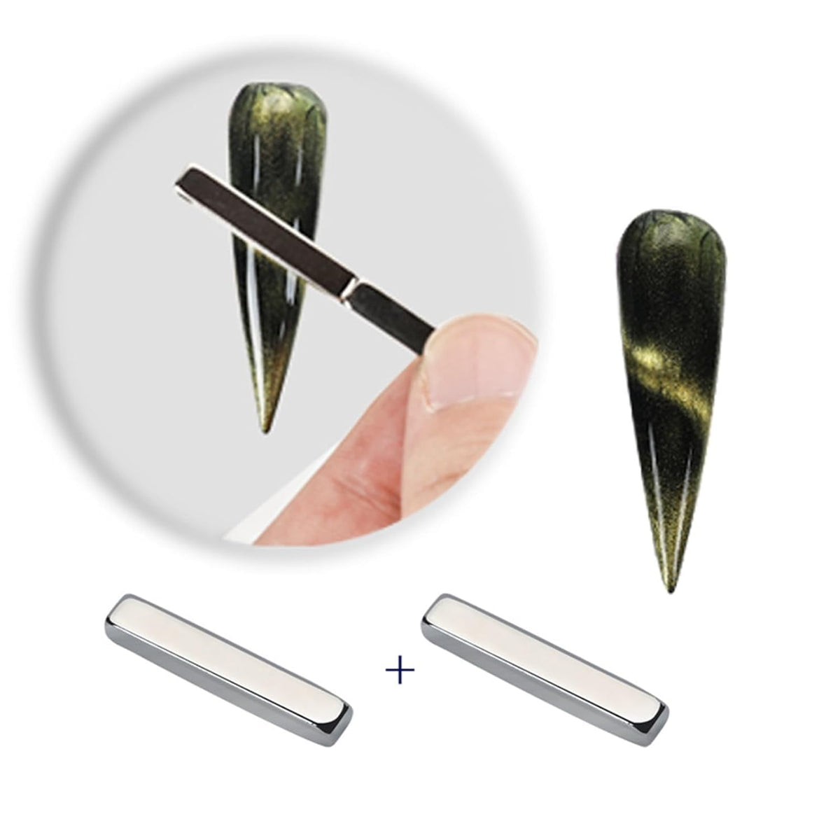 YSSZAM Varita magnética de doble cabeza plateada para ojos de gatos 3D, uñas multifuncionales y fuertes con imán de tira larga para manicura de bricolaje, esmalte de uñas de gel, herramientas de arte