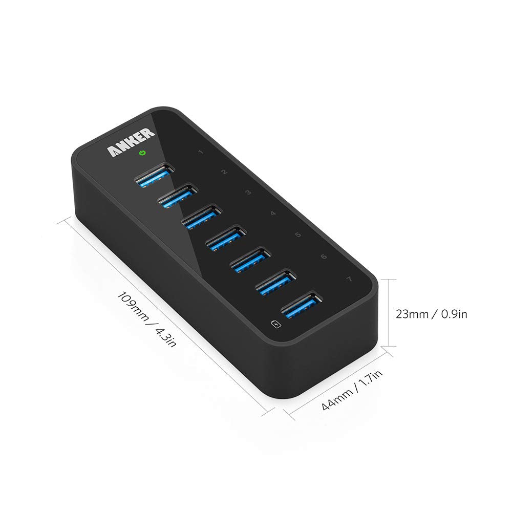 Hub USB Anker Negro 7 Puertos USB 3.0 con Adaptador de Corriente 36 W para Portátil