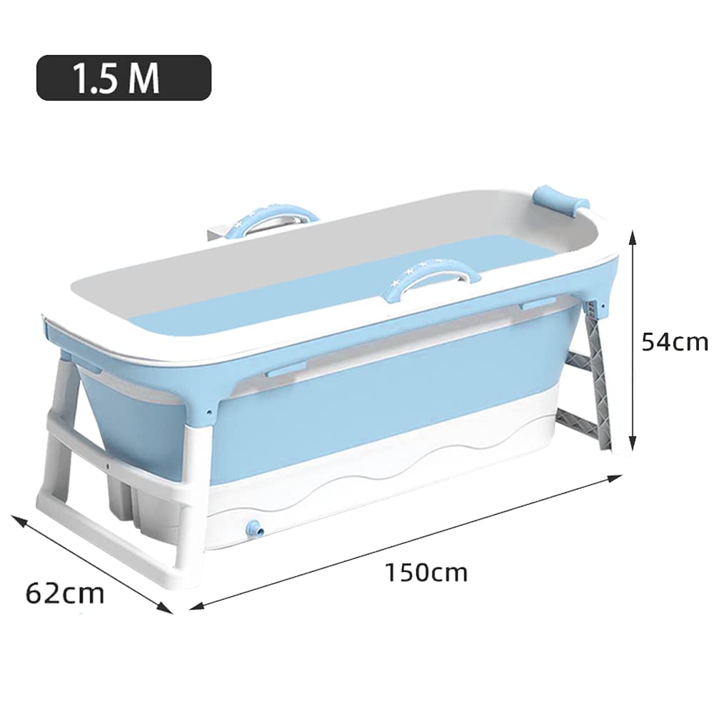 LURKO Tina de Baño Adulto 1.5 m, Plegable con Doble Drenaje y 2 Cojines