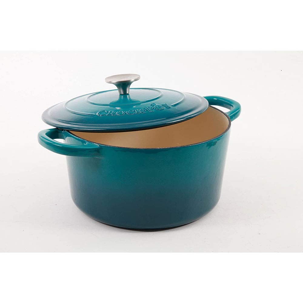 Crock Pot Olla, horno holandés redondo, Turquesa Degradado, 4.73 l, 1