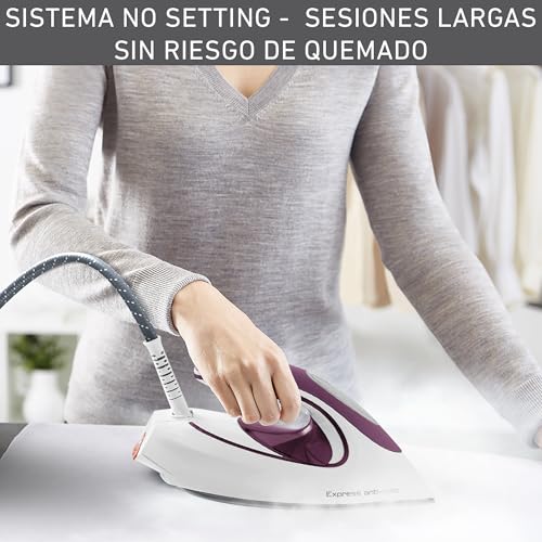 Central de Vapor T-Fal Express Blanca/Morada, Suela Durilium AirGlide, Plancha tu ropa facil y rapido, Depósito de 1.8 L, SV8031X0