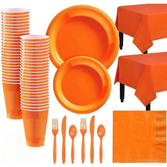 Juego de vajilla de fiesta, platos x 40, tazas x 20, servilletas x 20, cuchillos, tenedores y cucharas x 20, manteles 2 uds, Adecuado para bodas y fiestas de cumpleaños otras celebraciones (Naranja)