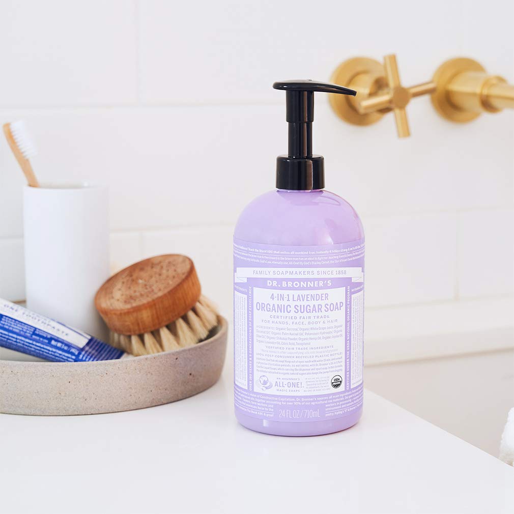 Dr. Bronner's | Jabón líquido de azúcar orgánico, hidratante y nutritivo, para manos, cuerpo, rostro y cabello; certificado vegano - Lavanda, 710 ml
