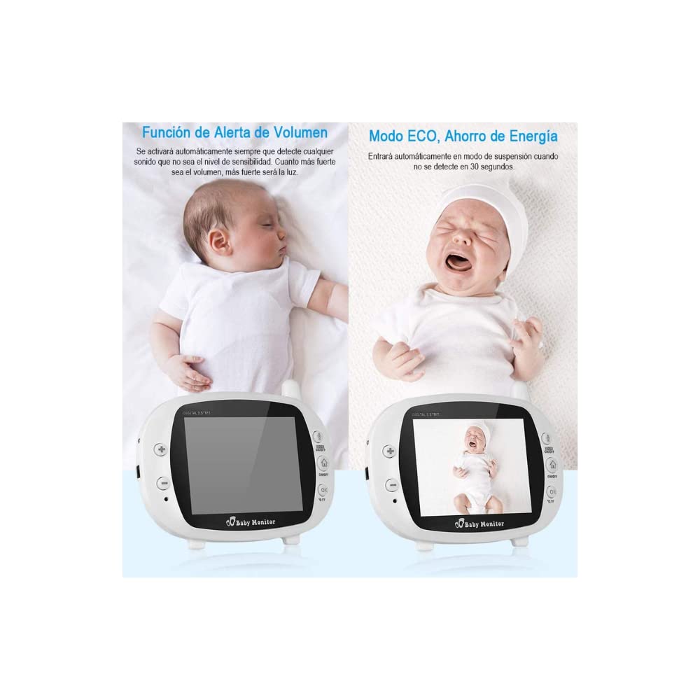 Play Around Glückluz Vigila Bebes con Cámara Bebé Monitor Inalámbrico con Pantalla de 3.5” LCD, Blanco