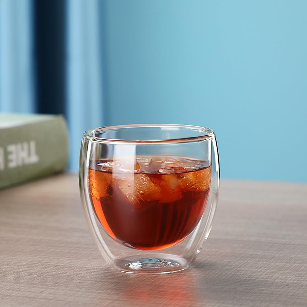 Set de Tazas de Café NACOOL Vidrio Transparente Doble Pared Borosilicato Premium