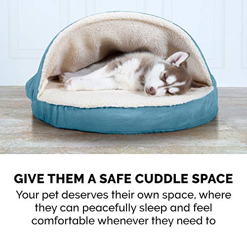 Furhaven Cama para Mascotas para Perros y Gatos, Manta de Sherpa y Gamuza, Cama ortopédica Redonda para Perros, Funda extraíble Lavable a máquina, Azul, 44 Pulgadas